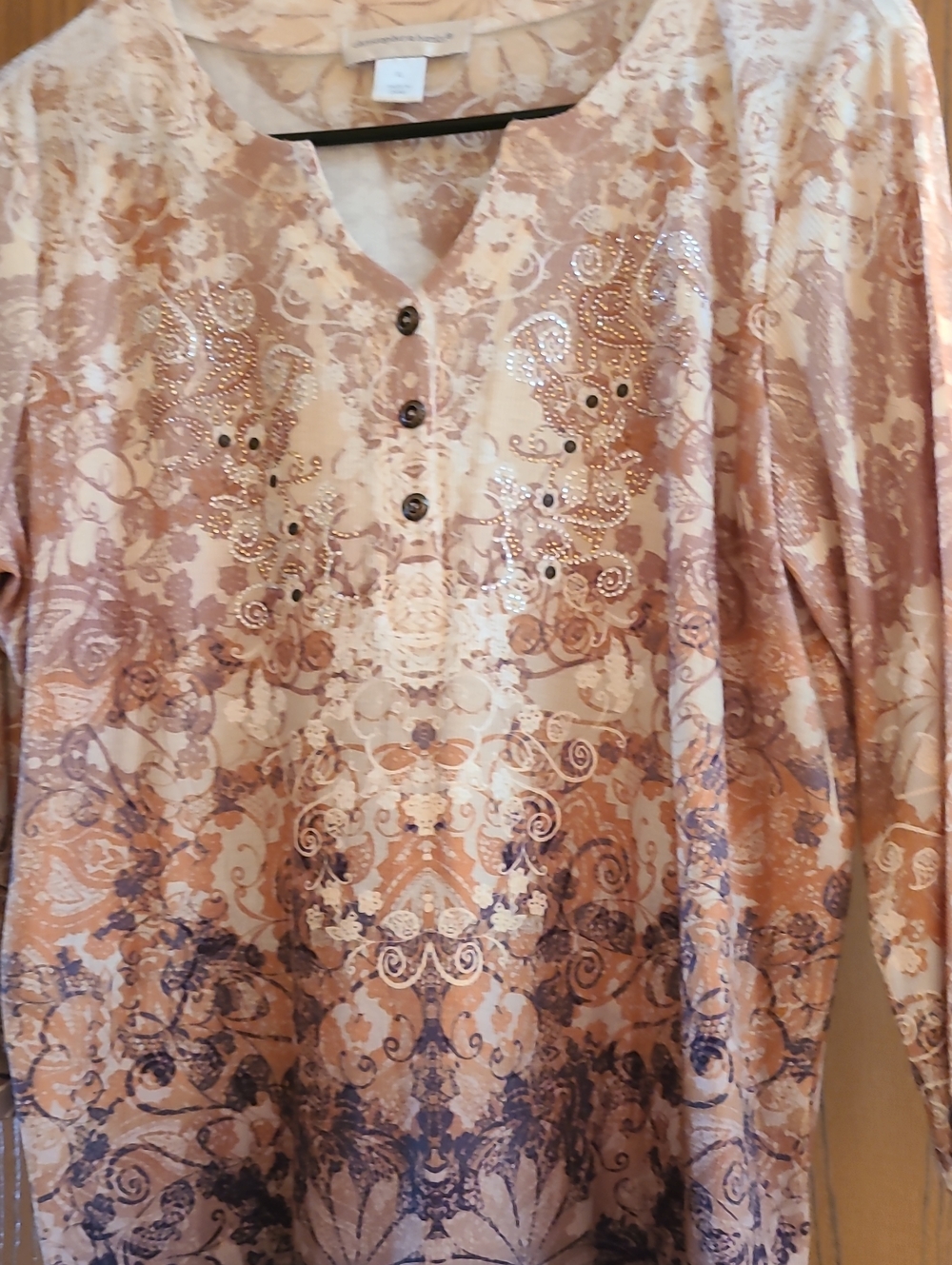 Christopher & Banks Beige and Brown Floral Long-Sleeve Tee